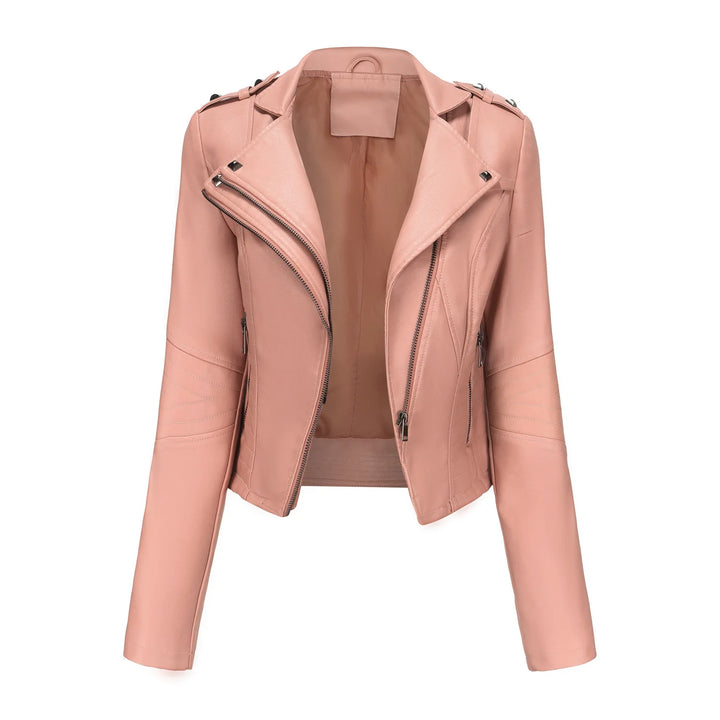Inès | Veste biker courte en cuir vegan zippé