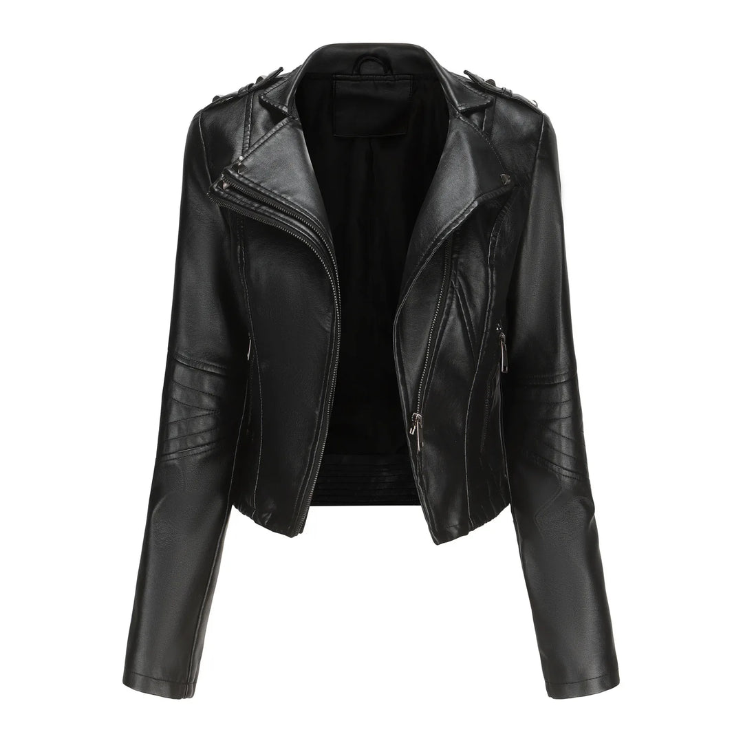 Inès | Veste biker courte en cuir vegan zippé