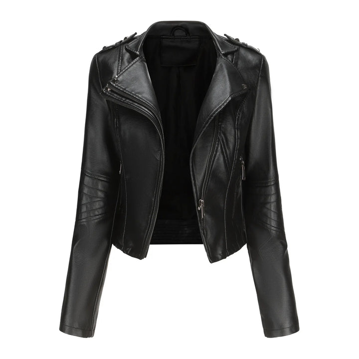 Inès | Veste biker courte en cuir vegan zippé