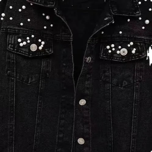 Camélia | Veste en jean ornée de perles