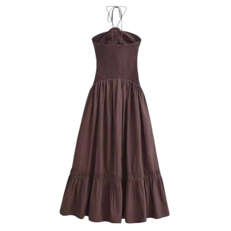 Camille | Robe Longue à Dos Smocké et Encolure Nouée