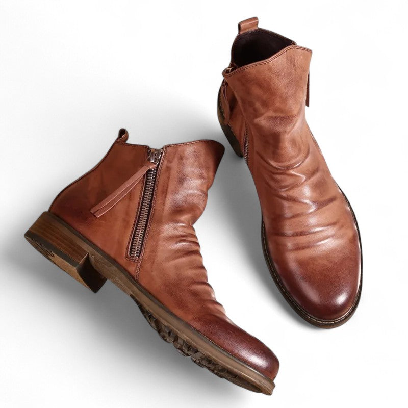 Tobias | Bottines à fermeture éclair distressed avec tige sculptée