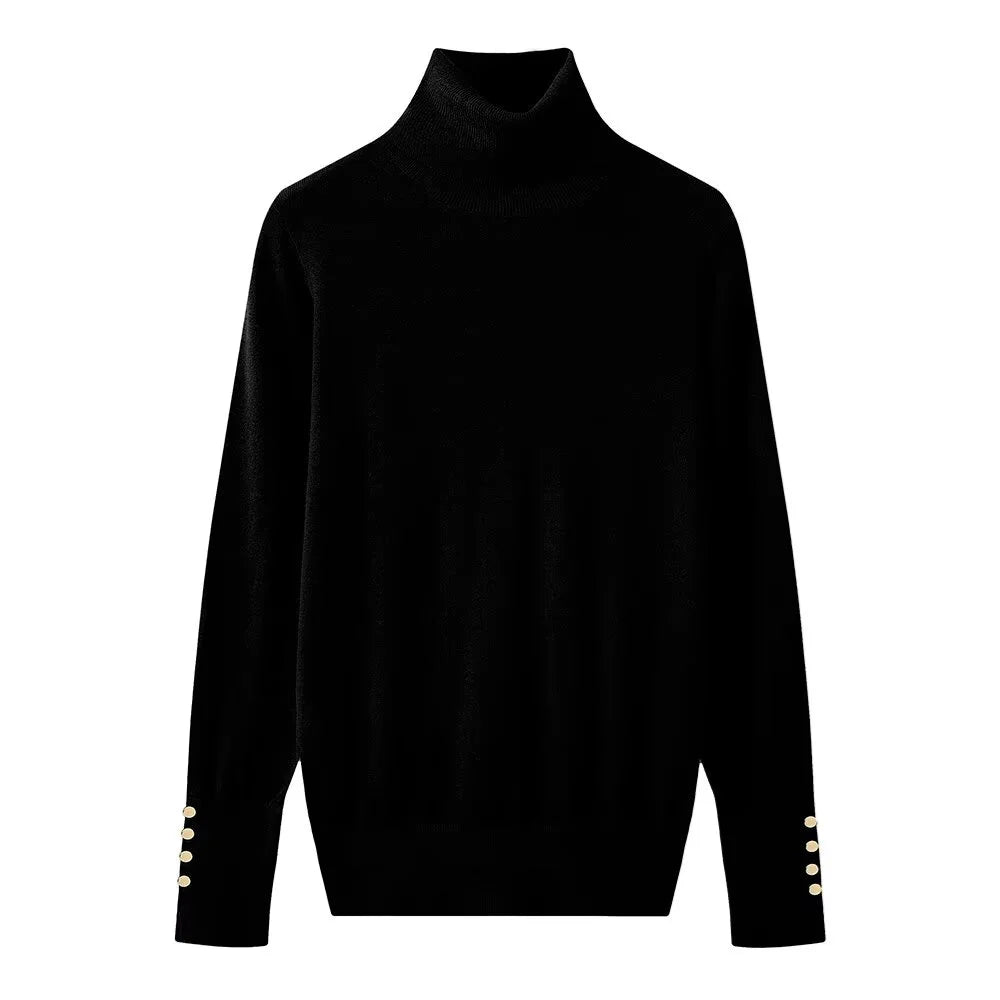 Élise | Pull col roulé fin avec boutons dorés