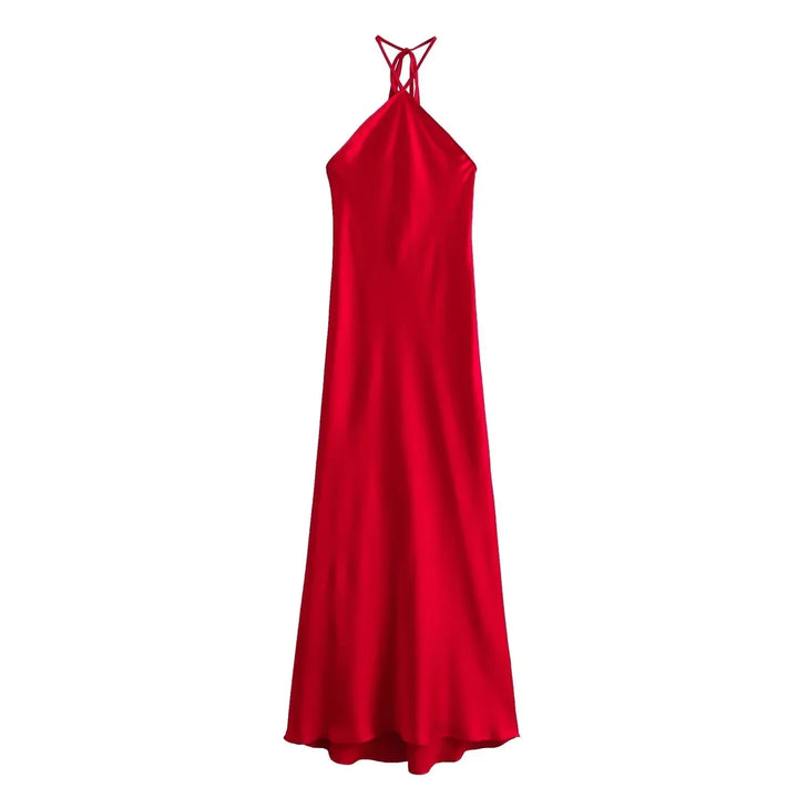 Isabelle | Robe dos nu satinée rouge