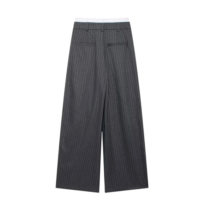 Camille | Pantalon à rayures coupe ample avec taille contrastée