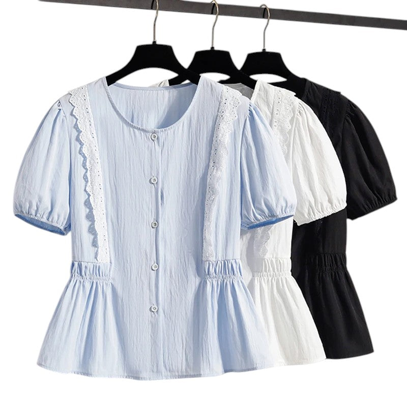 Amelia | Chemisier à manches bouffantes boutonnées avec broderie en dentelle
