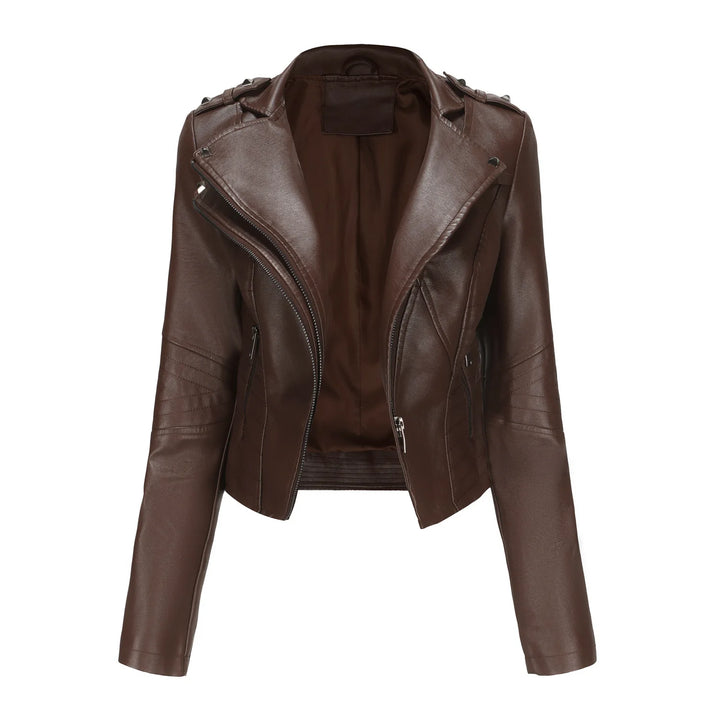 Inès | Veste biker courte en cuir vegan zippé
