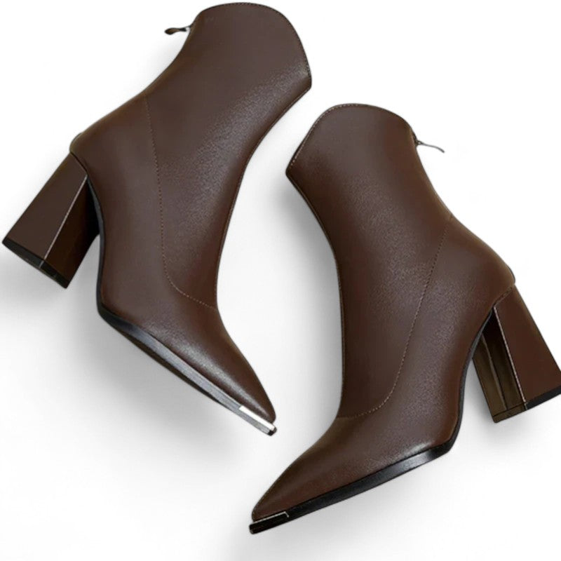 Nathalie | Bottines pointues à talons carrés et bout métal