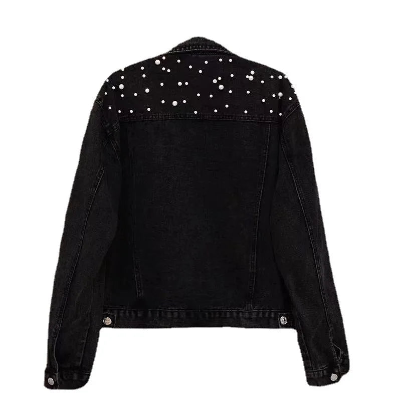 Camélia | Veste en jean ornée de perles