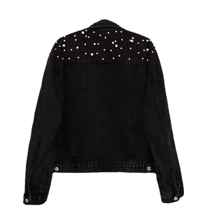 Camélia | Veste en jean ornée de perles