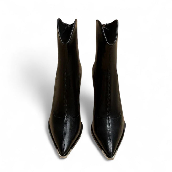 Nathalie | Bottines pointues à talons carrés et bout métal