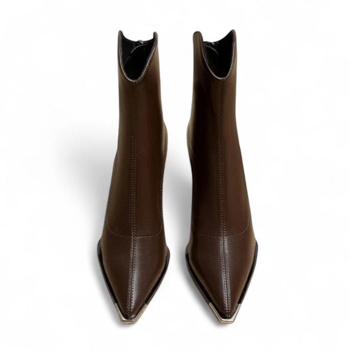 Nathalie | Bottines pointues à talons carrés et bout métal