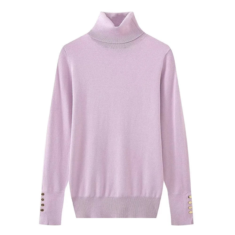 Élise | Pull col roulé fin avec boutons dorés