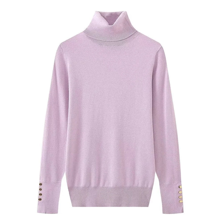 Élise | Pull col roulé fin avec boutons dorés