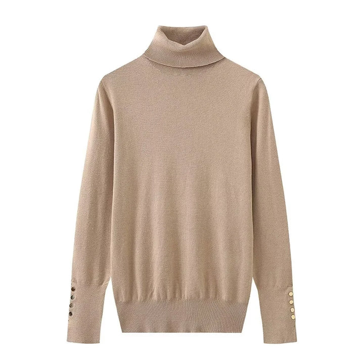 Élise | Pull col roulé fin avec boutons dorés