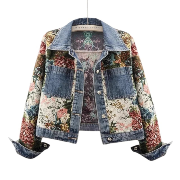 Camille | Veste en jean à motif floral façon tapisserie