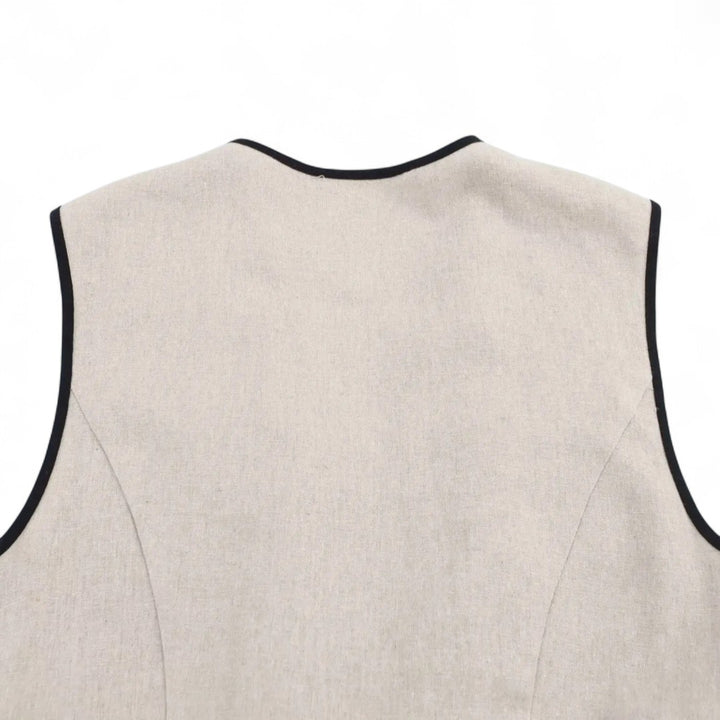 Camille | Robe sans manches ceinturée à contraste noir