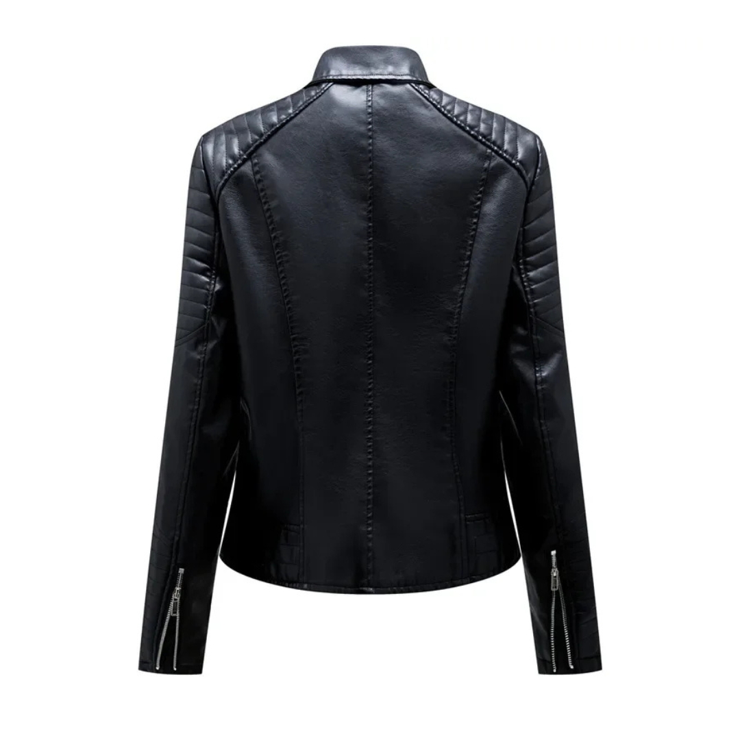 Aurélie | Veste Biker Courte en Similicuir Matelassé