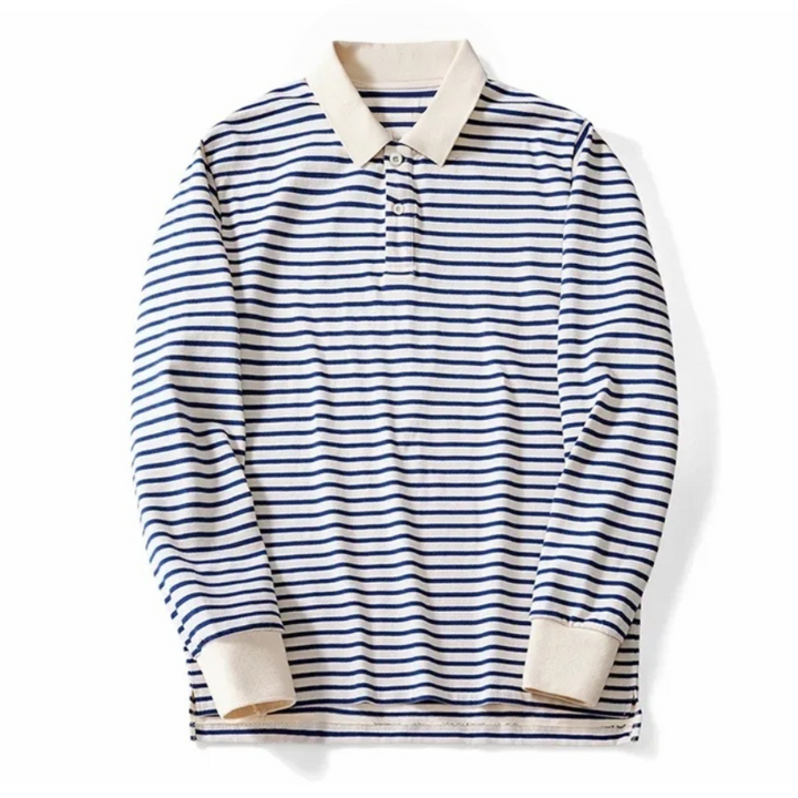 Darren | Polo rétro japonais à manches longues en coton peigné