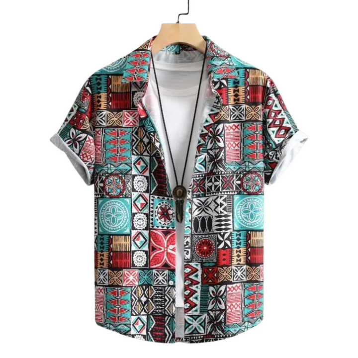 Marcus | Chemise en coton à motif avec col ouvert décontracté