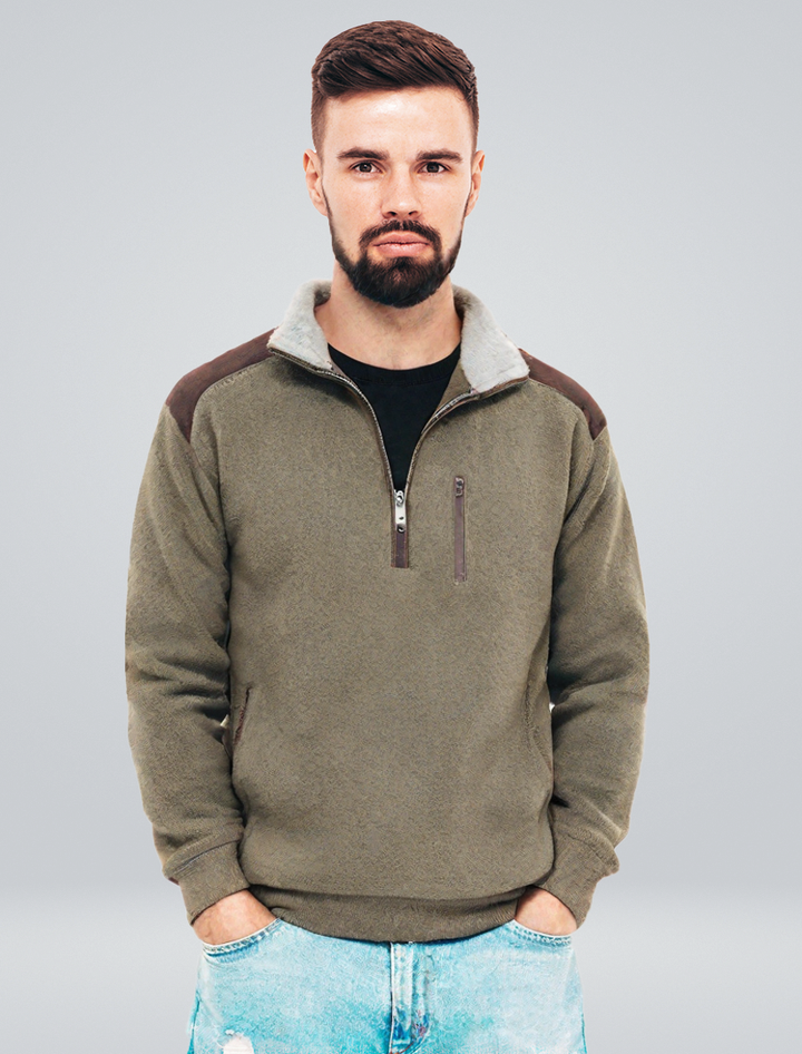 Caleb | Pull-over à demi-zip en molleton avec doublure en molleton et poche utilitaire