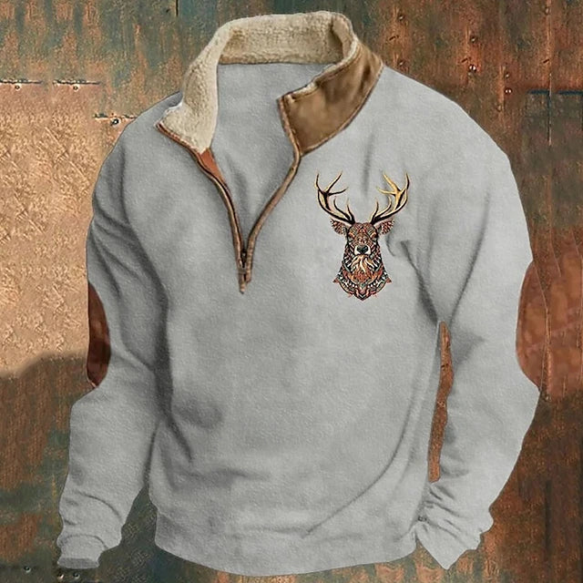 Harvey | Pull à manches longues doublé de polaire avec motif de renne et coudières