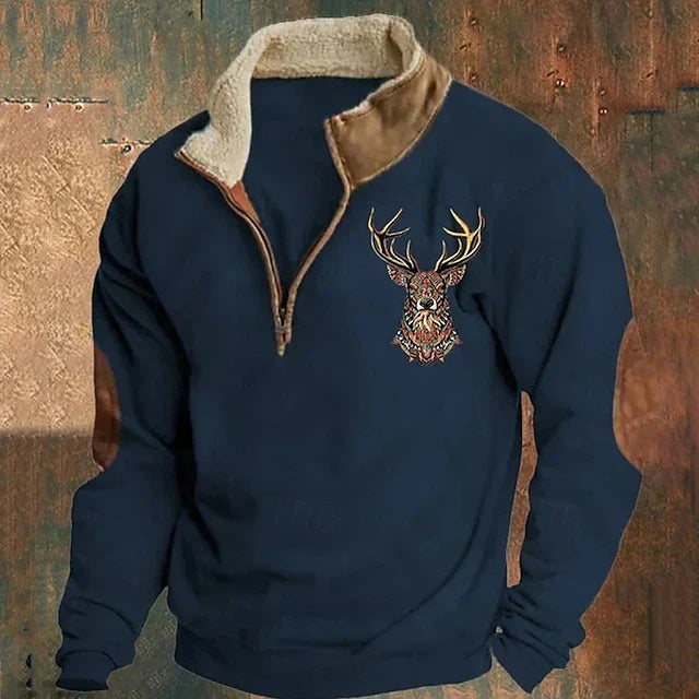 Harvey | Pull à manches longues doublé de polaire avec motif de renne et coudières