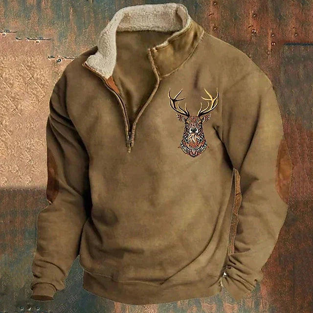 Harvey | Pull à manches longues doublé de polaire avec motif de renne et coudières