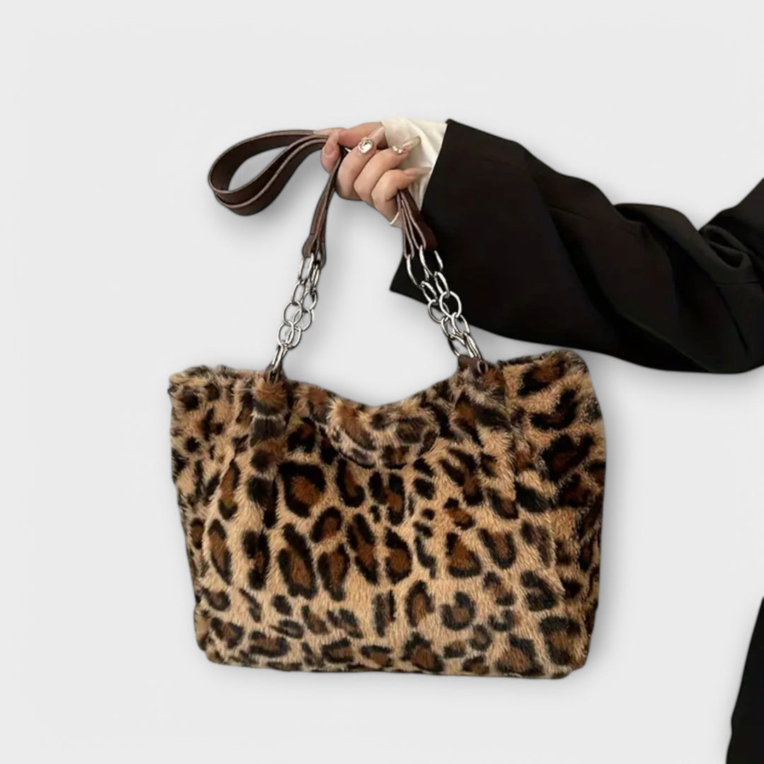 Mika™ Trendy Leopard Print-Inspired Tote in Soft Faux Fur