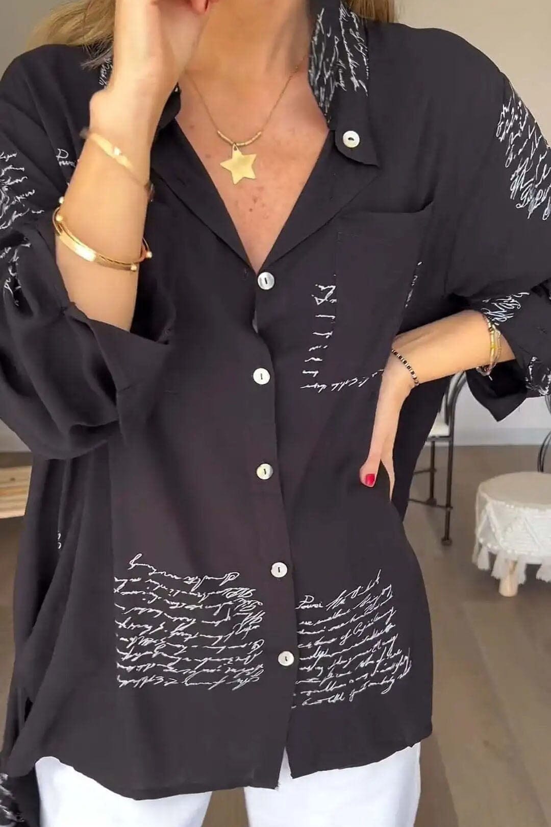 Odette™ - Script Drop-Hem Blouse