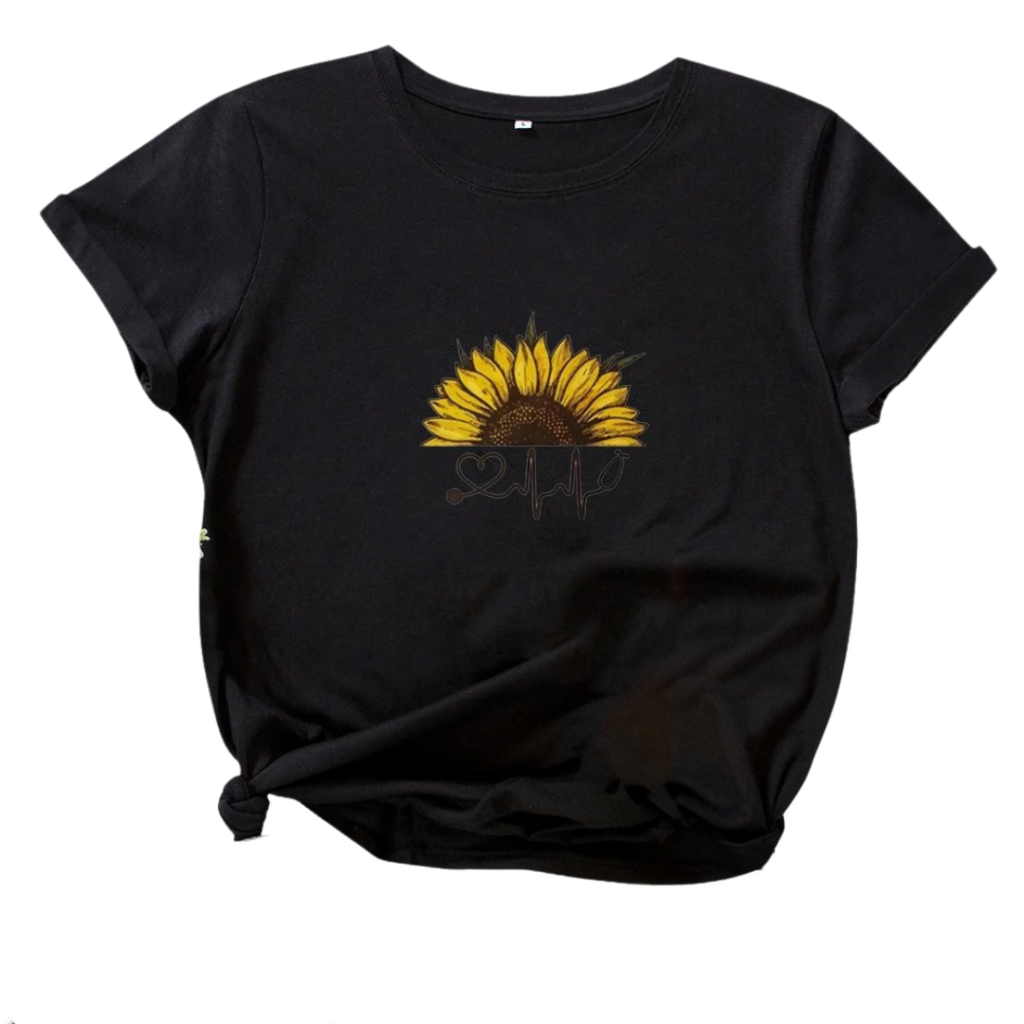 Isla | T-shirt doux avec imprimé cœur tournesol