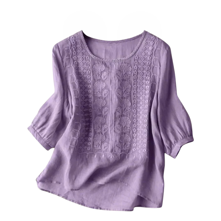 Paige | Blouse d’Été à Manches Mi-Longues Brodée