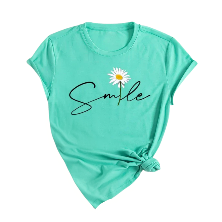 Ella | T-shirt graphique avec marguerite et script sourire