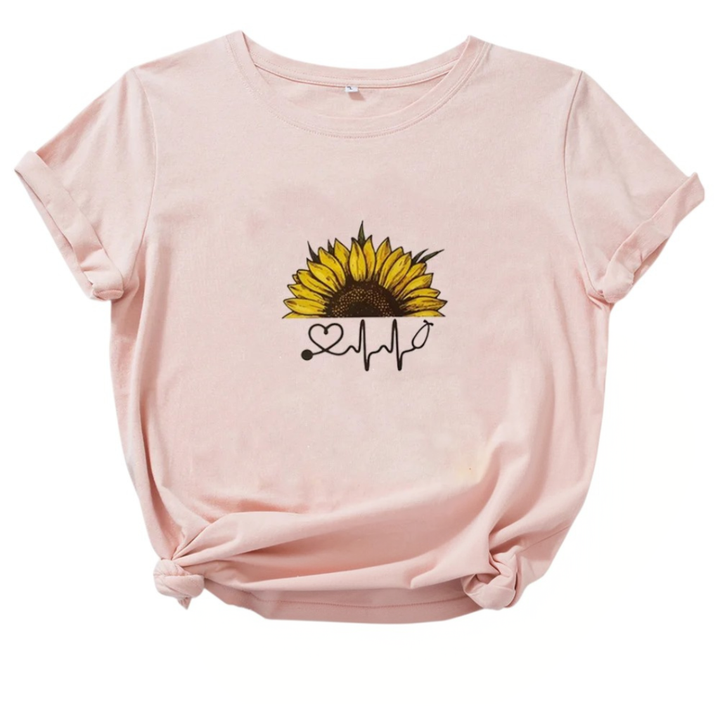 Isla | T-shirt doux avec imprimé cœur tournesol