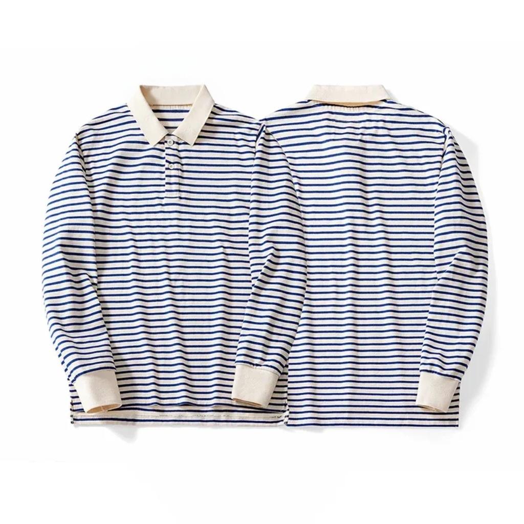 Darren | Polo rétro japonais à manches longues en coton peigné