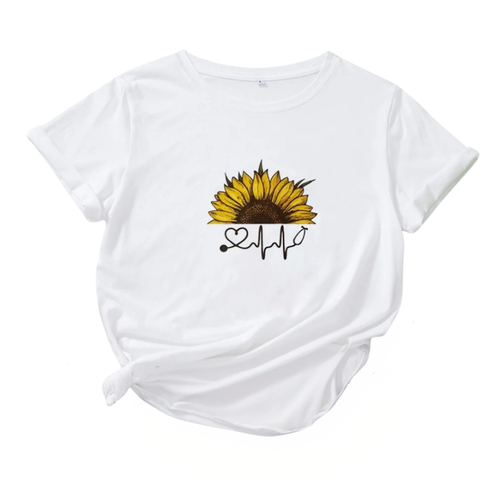 Isla | T-shirt doux avec imprimé cœur tournesol