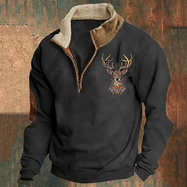 Harvey | Pull à manches longues doublé de polaire avec motif de renne et coudières