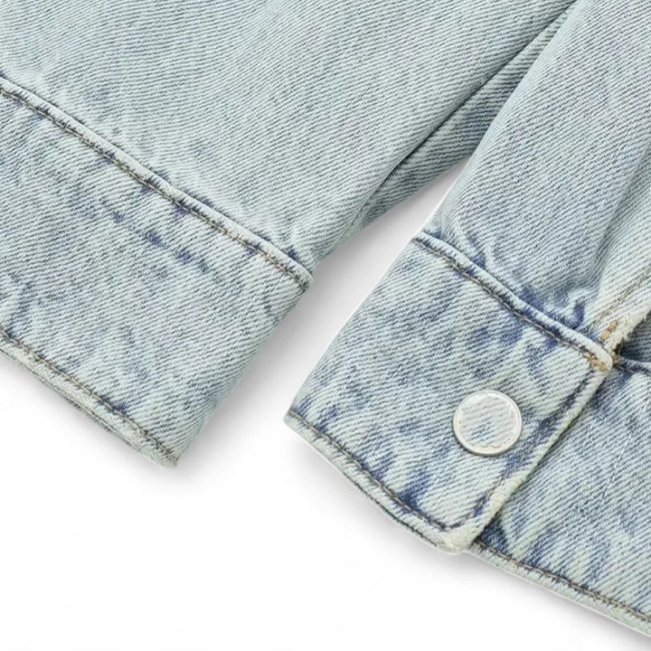 Léonie | Veste Biker Courte en Jean Délavé