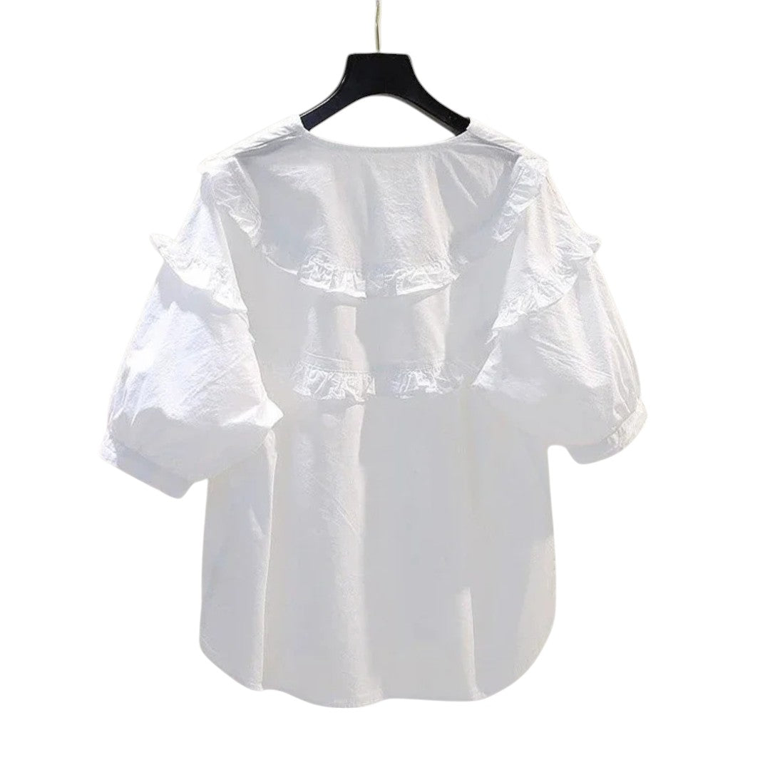 Chloe | Chemise à Col Volanté avec Manches Bouffantes