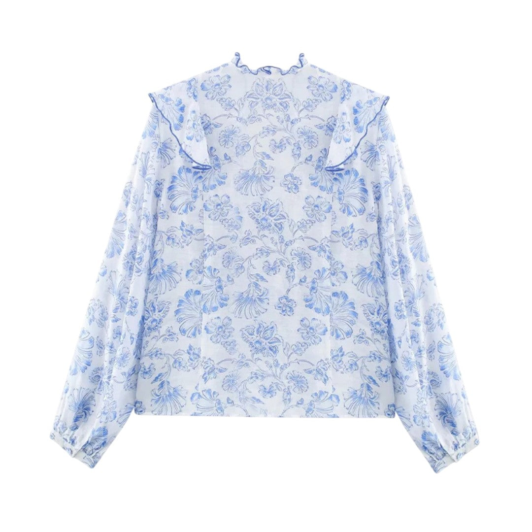 Eliza | Chemisier vintage à fleurs avec bord froncé