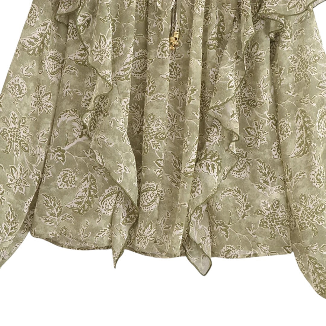 Ivy | Blouse en chiffon floral avec détails à volants