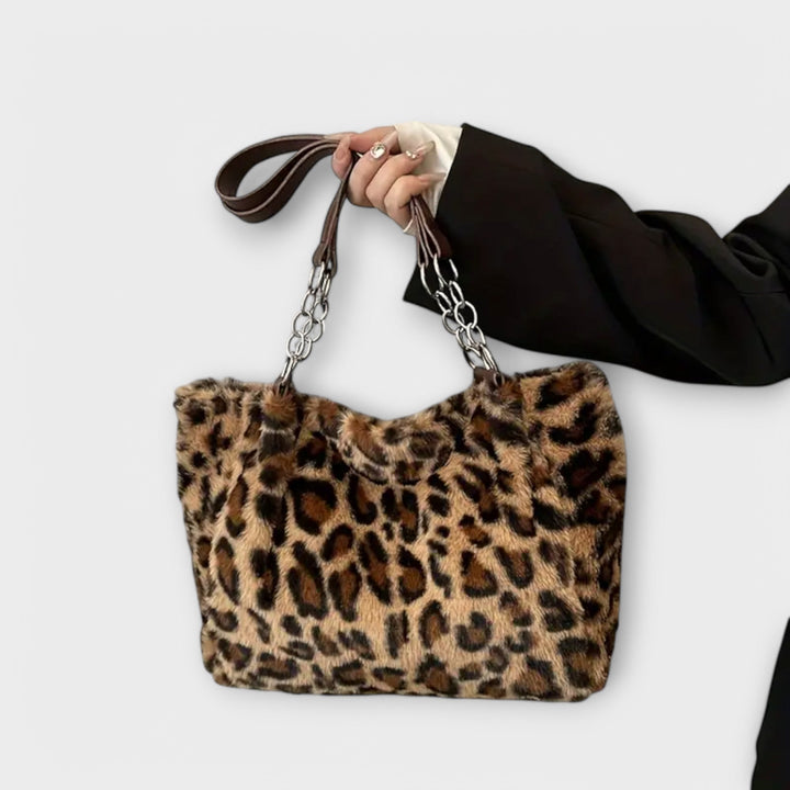 Mika™ Trendy Leopard Print-Inspired Tote in Soft Faux Fur