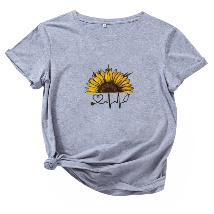 Isla | T-shirt doux avec imprimé cœur tournesol